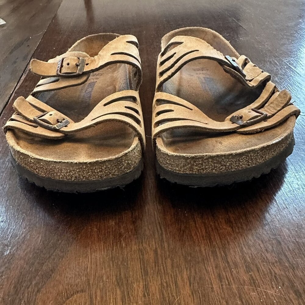 Birkenstock Granada Light Brown Leather Sandals Strappy Buckle Slide Size 42 - Picture 5 of 8